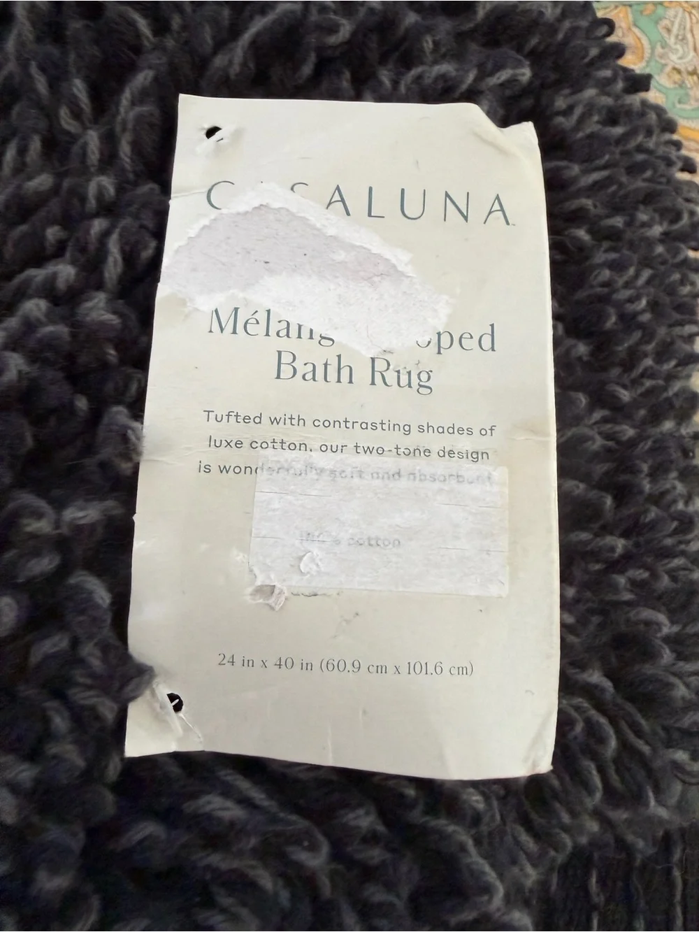New Casaluna Cotton Looped Bath Rug Black 40x24” Large Bath Rug Melange Machine